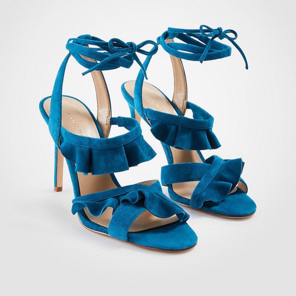 Ann Taylor teal suede strappy heels